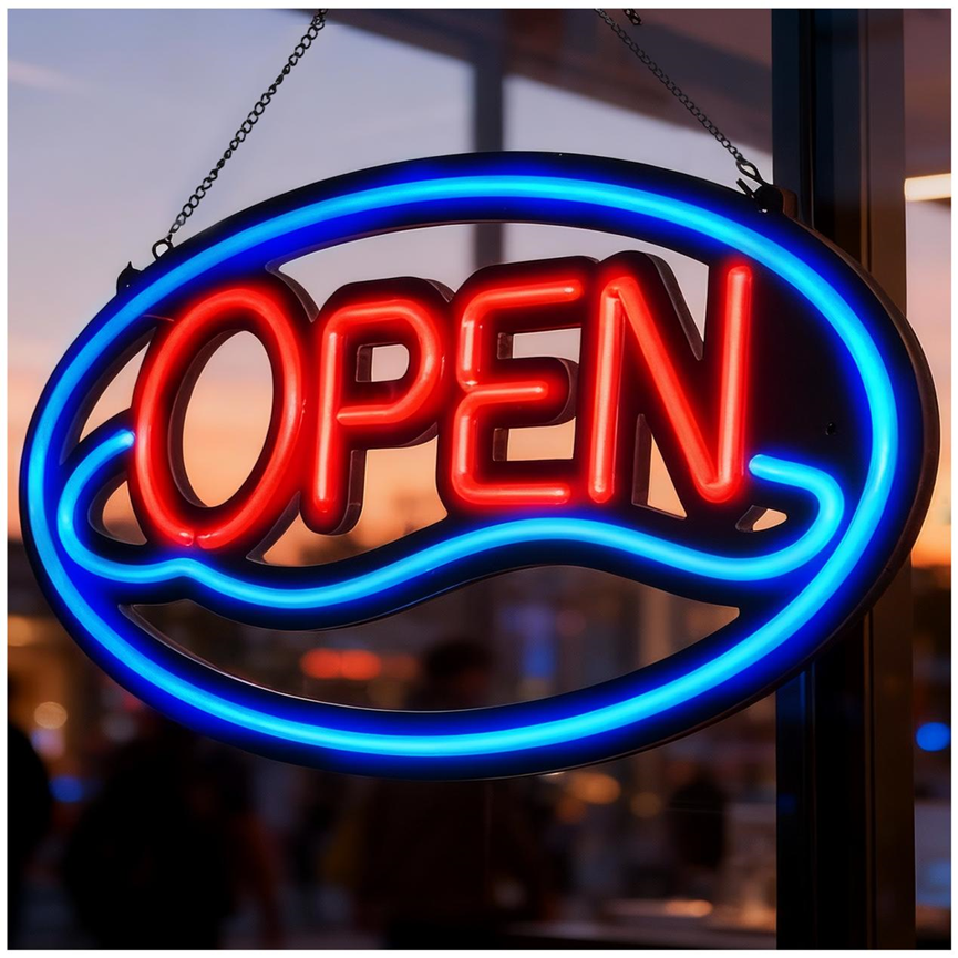 LED Open Signs for Business – 26" x 14" Large Adjustable LED Sign with 5 Scene Modes, Ultra Bright Neon Light Sign, for Storefront Window, Bar, Restaurant, Café